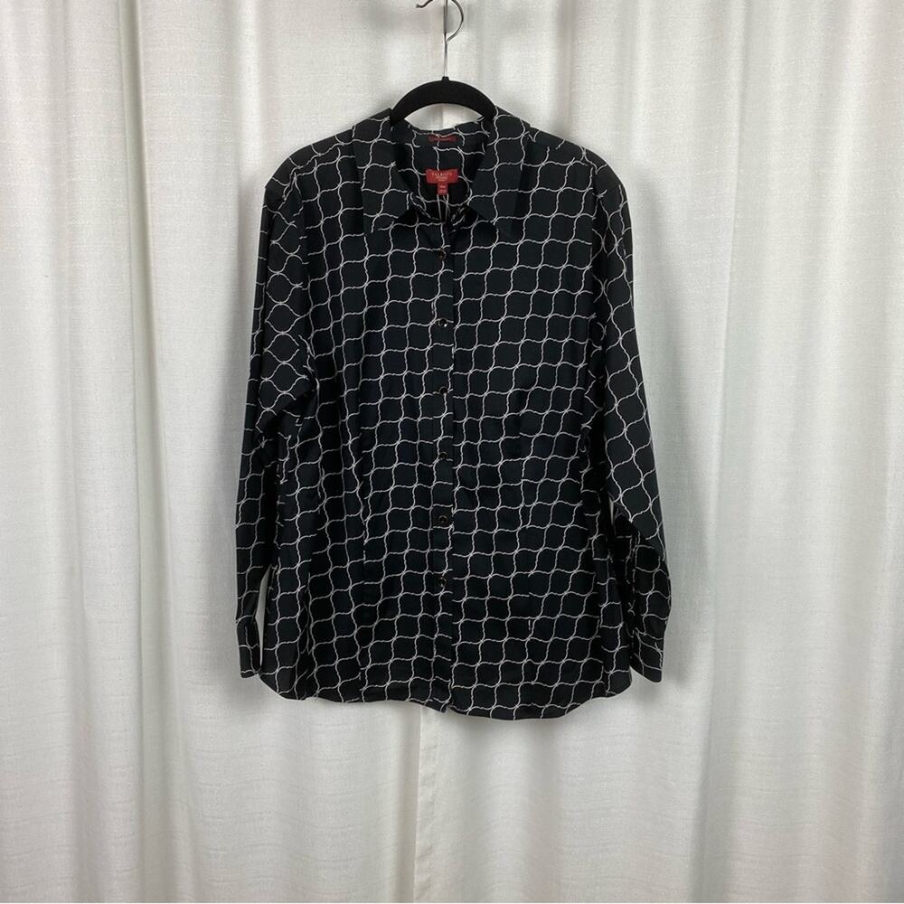 Talbots Haberdashery Black&White Patterned Button Up Shirt Sz.14W NWT